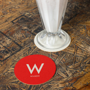Red Monogram Personal Party Round Paper Coaster