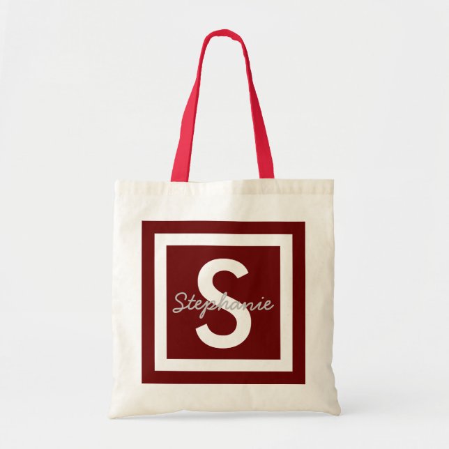 Red Monogram Personalised Tote Bag (Front)