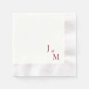Red Monogram Simple White Wedding Coined Napkin