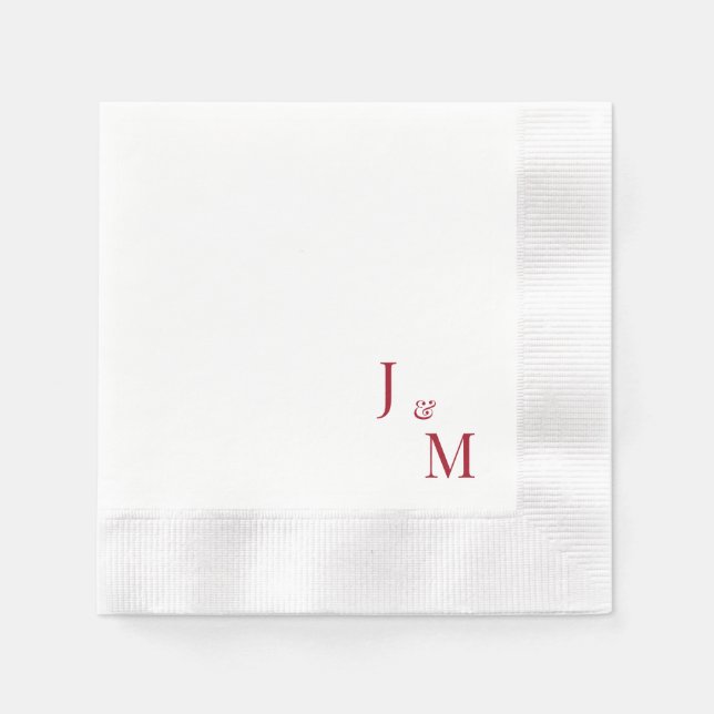 Red Monogram Simple White Wedding Coined Napkin (Front)