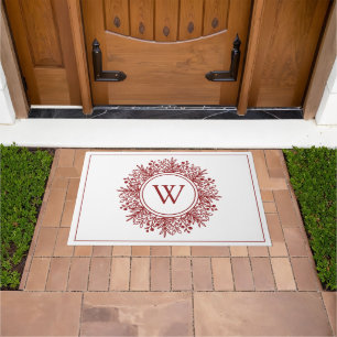 Red Monogram Snowflake Wreath Layering Doormat