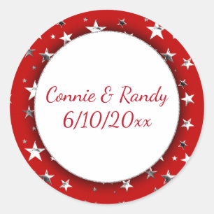 Red Monogram Sticker with Silver Stars