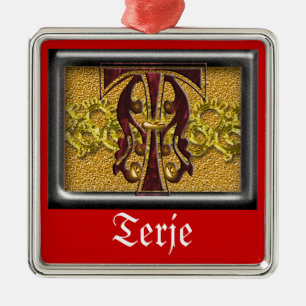 red monogram T Metal Tree Decoration