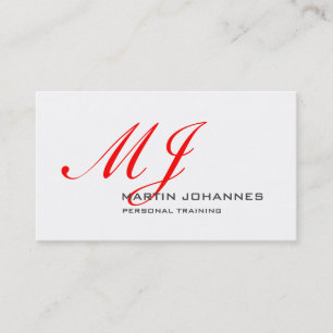 Red Monogram White Grey Personal Trainer Modern Business Card