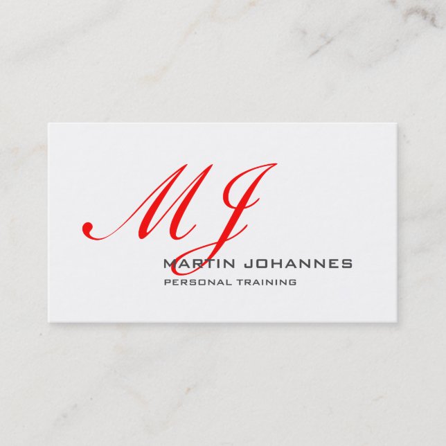 Red Monogram White Grey Personal Trainer Modern Business Card (Front)
