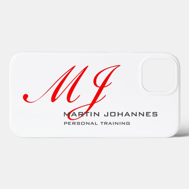 Red Monogram White Grey Personal Trainer Modern Case-Mate iPhone Case (Back (Horizontal))