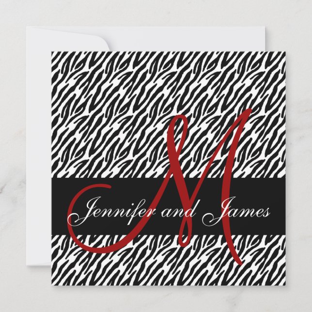 Red Monogram Zebra Print Wedding Invitation (Front)