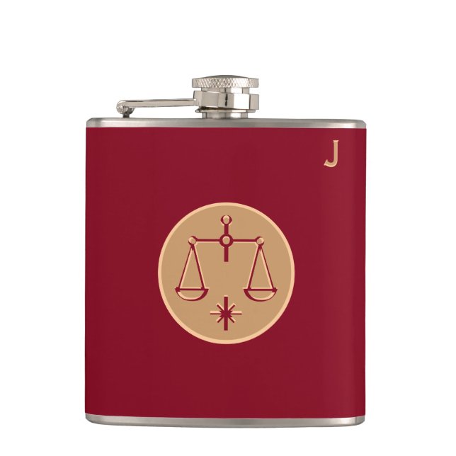 Red Monogrammed Flask - Zodiac - Libra (Front)
