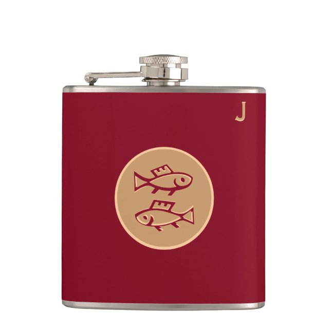 Red Monogrammed Flask - Zodiac - Pisces (Front)