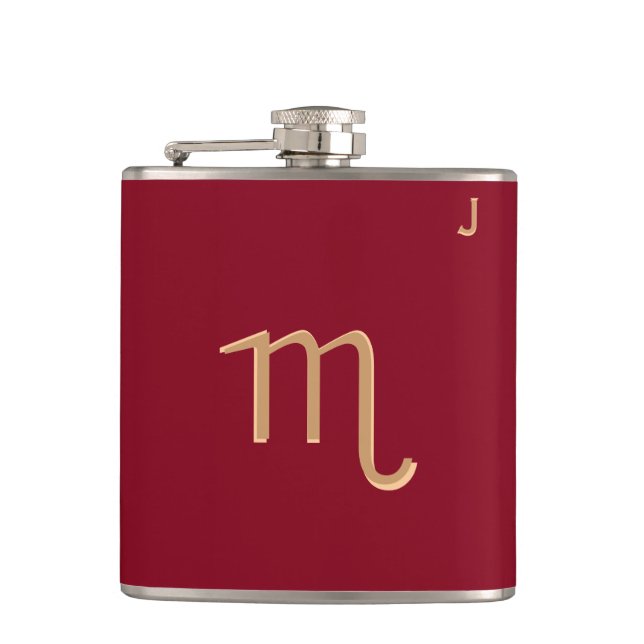 Red Monogrammed Flask - Zodiac - Scorpio (Front)