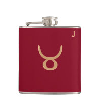 Red Monogrammed Flask - Zodiac - Taurus