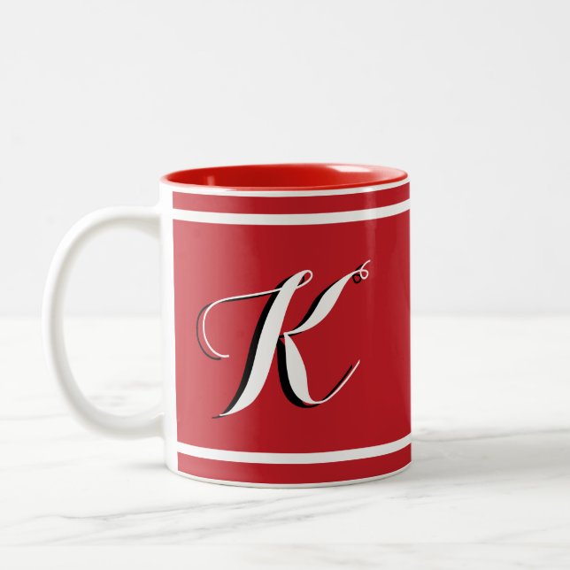 Red Monogrammed Two-Tone Coffee Mug (Left)