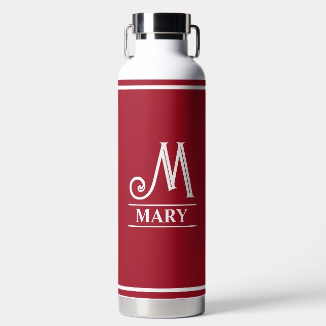Red Monogrammed  Water Bottle (Front)