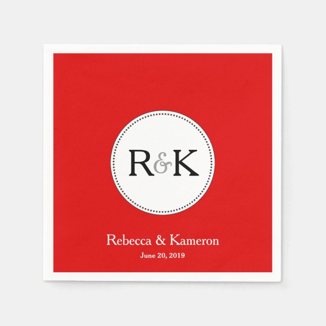 Red Monogrammed Wedding Napkin (Front)