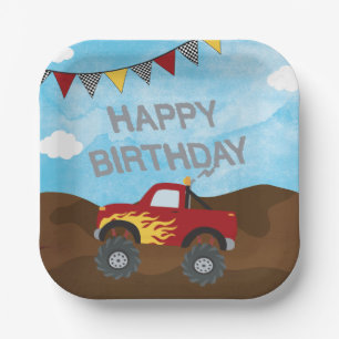 Red Monster Jam Truck Birthday Party Paper Plate