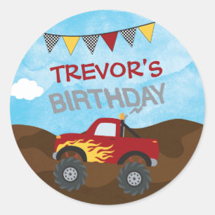Red Monster Jam Truck Birthday Party Personalised Classic Round Sticker