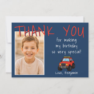 Red Monster Truck Birthday Boy Photo  Thank You Card