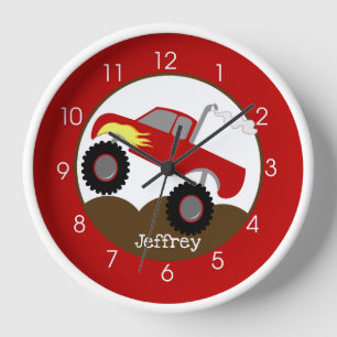 Red Monster Truck Boys' Nursery Kids Wall Clock