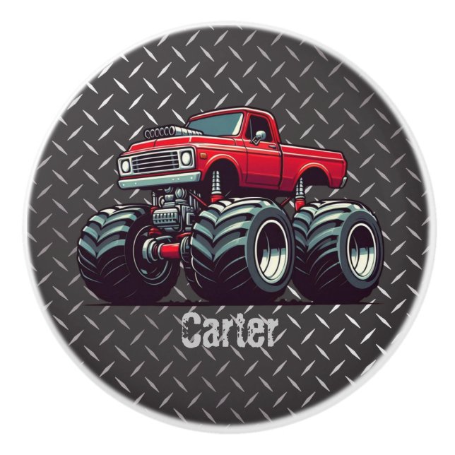 Red monster truck  ceramic knob (Front)