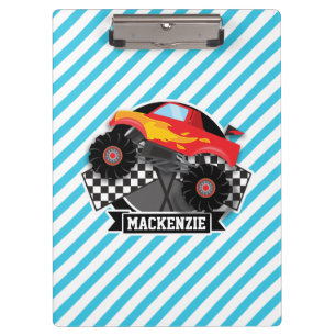 Red Monster Truck; Chequered Flag; Blue Stripes Clipboard