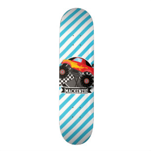 Red Monster Truck; Chequered Flag; Blue Stripes Skateboard