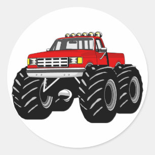 RED MONSTER TRUCK CLASSIC ROUND STICKER