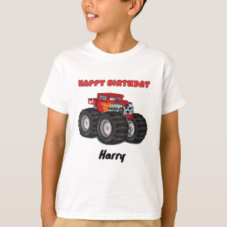 Red Monster Truck Custom Happy Birthday Name T-Shirt