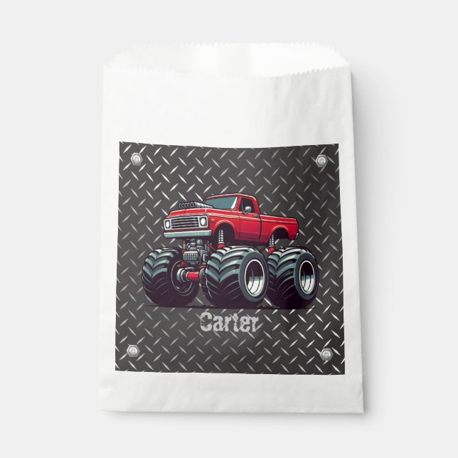 Red monster truck  favour bag (Front)