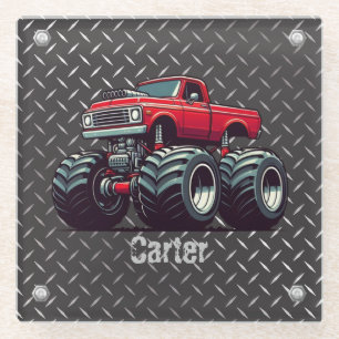 Red monster truck glass coaster
