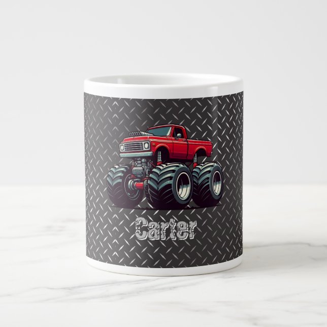 Red monster truck  large coffee mug (Front)