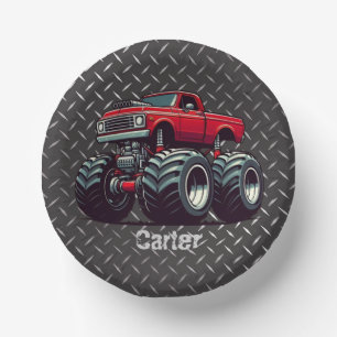 Red monster truck  paper plate