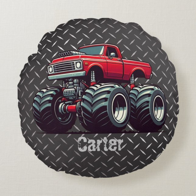 Red monster truck  round cushion (Front)