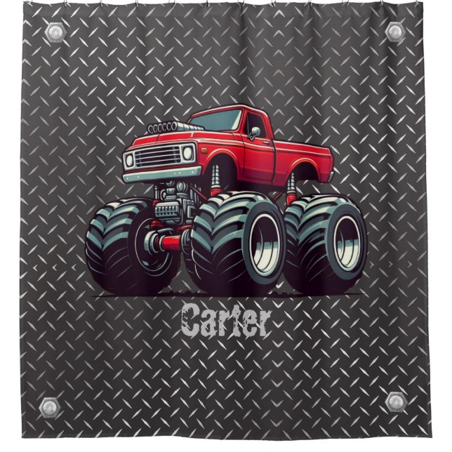 Red monster truck  shower curtain (Front)