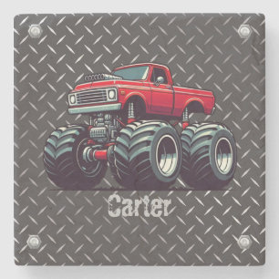 Red monster truck stone coaster