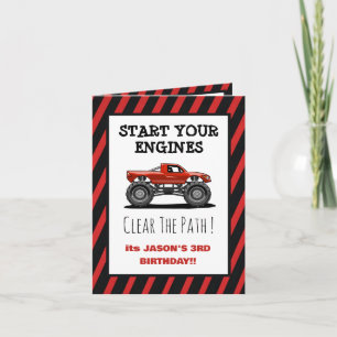 Red Monster Truck Stunt Boys Birthday Invitation