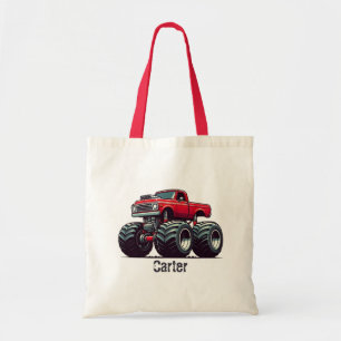 Red monster truck tote bag