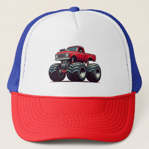 Red monster truck trucker hat
