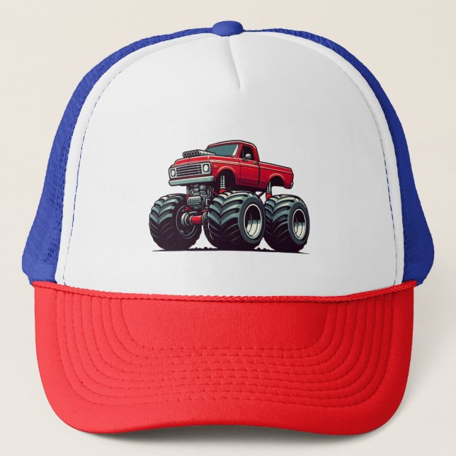 Red monster truck  trucker hat (Front)