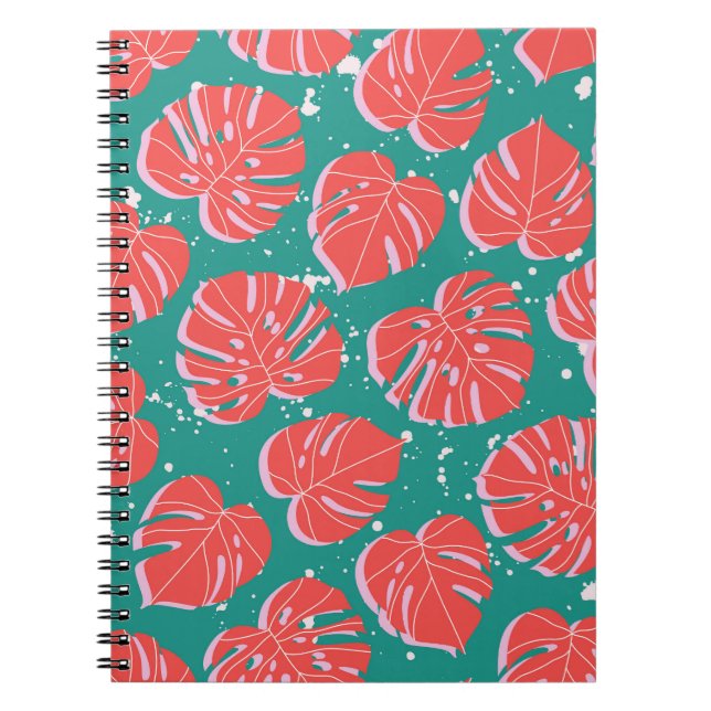 Red monstera: green tropical pattern notebook (Front)