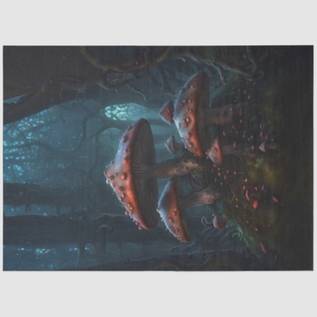 Red Moody Mushrooms – A Dark Dreamscape Decoupage Tissue Paper (Front)