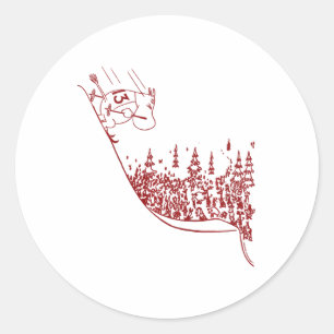 Red Moomintroll Skiing Down Slope Winter Sports Ga Classic Round Sticker