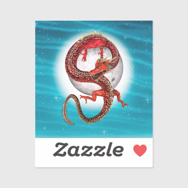 Red Moon Dragon Celestial Fantasy Art (Sheet)