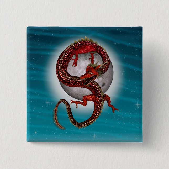 Red Moon Dragon Celestial Fantasy Art 15 Cm Square Badge (Front)