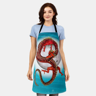 Red Moon Dragon Celestial Fantasy Art Apron