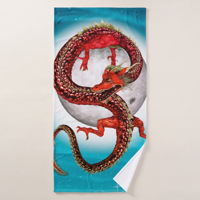 Red Moon Dragon Celestial Fantasy Art Bath Towel (Bath Towel)