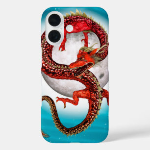 Red Moon Dragon Celestial Fantasy Art iPhone 16 Case