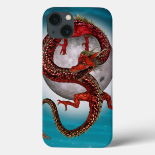 Red Moon Dragon Celestial Fantasy Art iPhone 13 Case