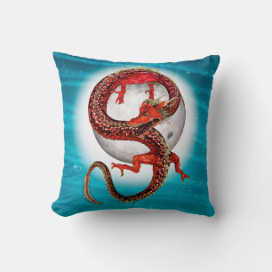 Red Moon Dragon Celestial Fantasy Art Cushion