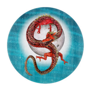 Red Moon Dragon Celestial Fantasy Art Cutting Board