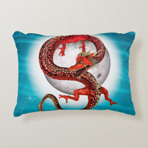 Red Moon Dragon Celestial Fantasy Art Decorative Cushion